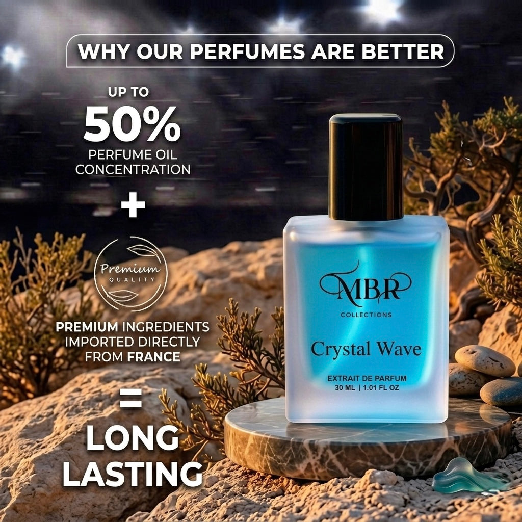 MBR Collections Crystal Wave 30 ml & Silver Breeze 30 ml Combo | Extrait De Parfum | Long Lasting Premium Fragrance Set | Unisex & Men Perfume | Aquatic Fresh & Amber Fougere Scents