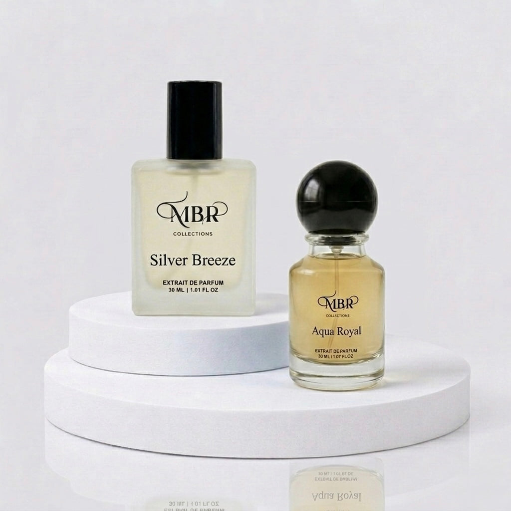 MBR Collections Silver Breeze 30 ml & Aqua Royal 30 ml Combo | Extrait De Parfum | Long Lasting Premium Fragrance Set | Men & Unisex Perfume | Amber Fougere & Fresh Floral Woody Scents